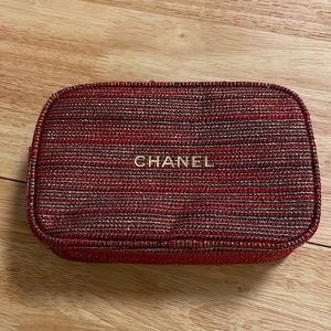 Chanel red and metallic makeup bag